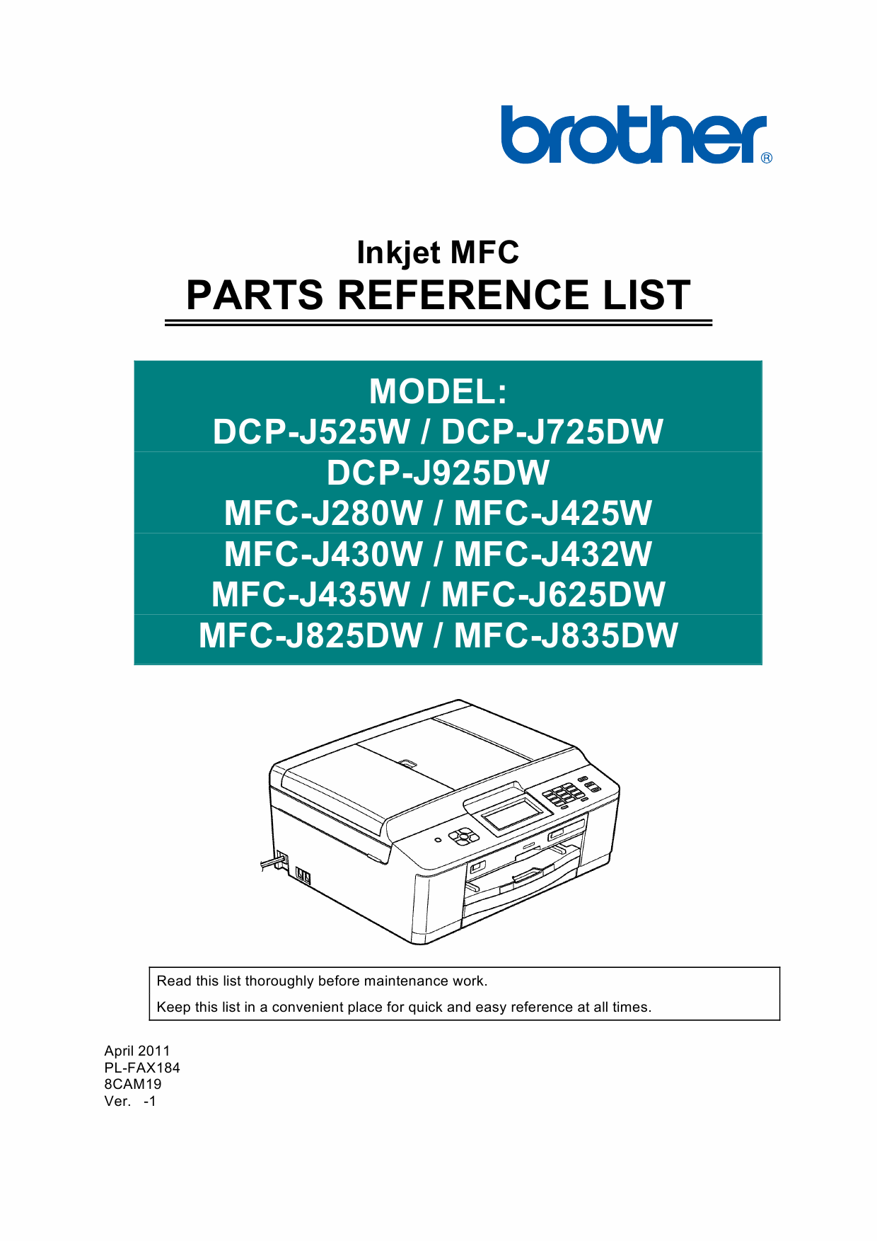 Brother Laser-MFC J280 J425 J430 J435 J625 J825 J835 W-DW DCPJ525 J725 J925 W-DW Service Manual-1
